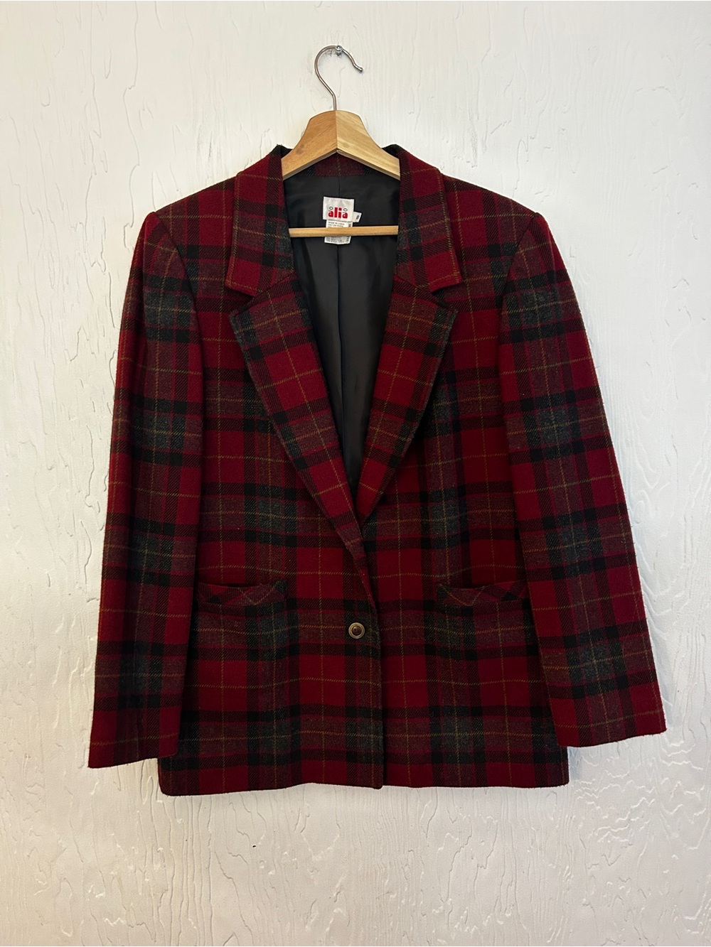 Vintage Wool Plaid Blazer Jacket Sz8 Red Plaid 90s Layering Autumn Fall Academic